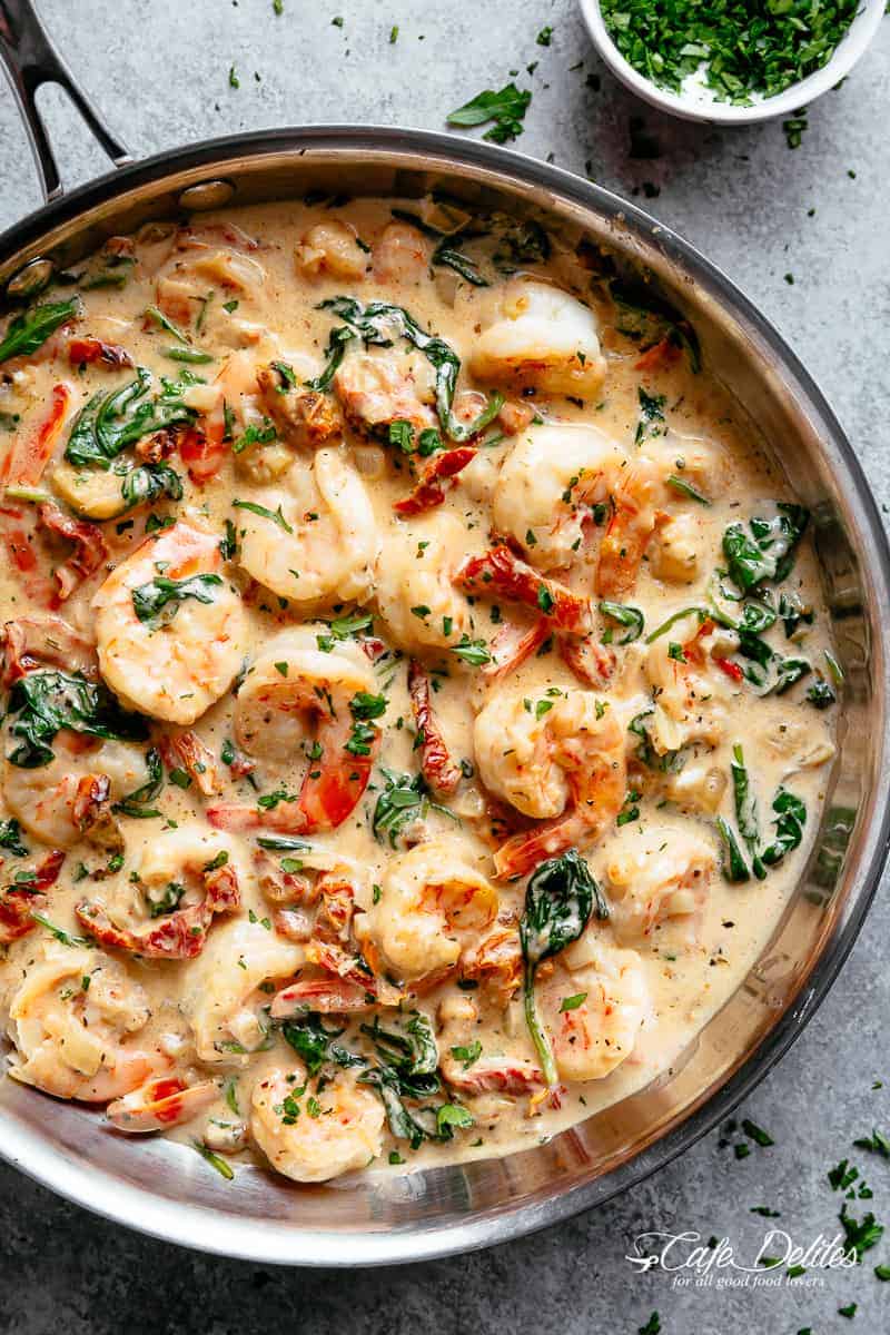 Shrimp Saute Tomatoes Cream and Fresh Herbs